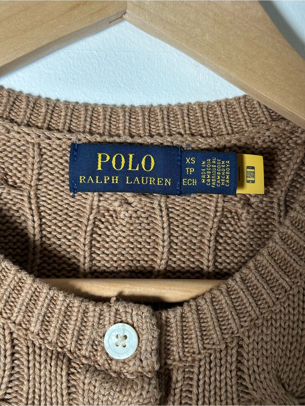 Polo Ralph Lauren Excellent Cable-Knit Cotton Cardigan Women’s XS – Camel - Picture 12 of 13